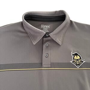 UCF Knights Polo Shirt Mens XL Gray Stripe Detail Performance Hanes Brand